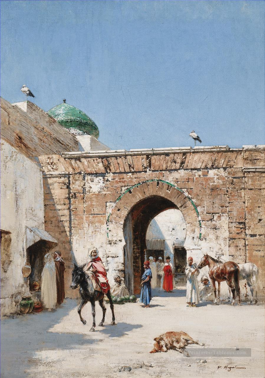 HORSEMAN à la porte d’une ville d’Afrique du Nord Victor Huguet orientaliste Peintures à l'huile